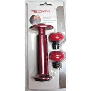 PEDRINI Wine Vacuum Pump 2 Stoppers Red Metallic Finish Wine Bar Preserve